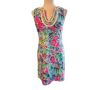 LILY PULITZER Pink Sailboat Print Shift Dress Size Small